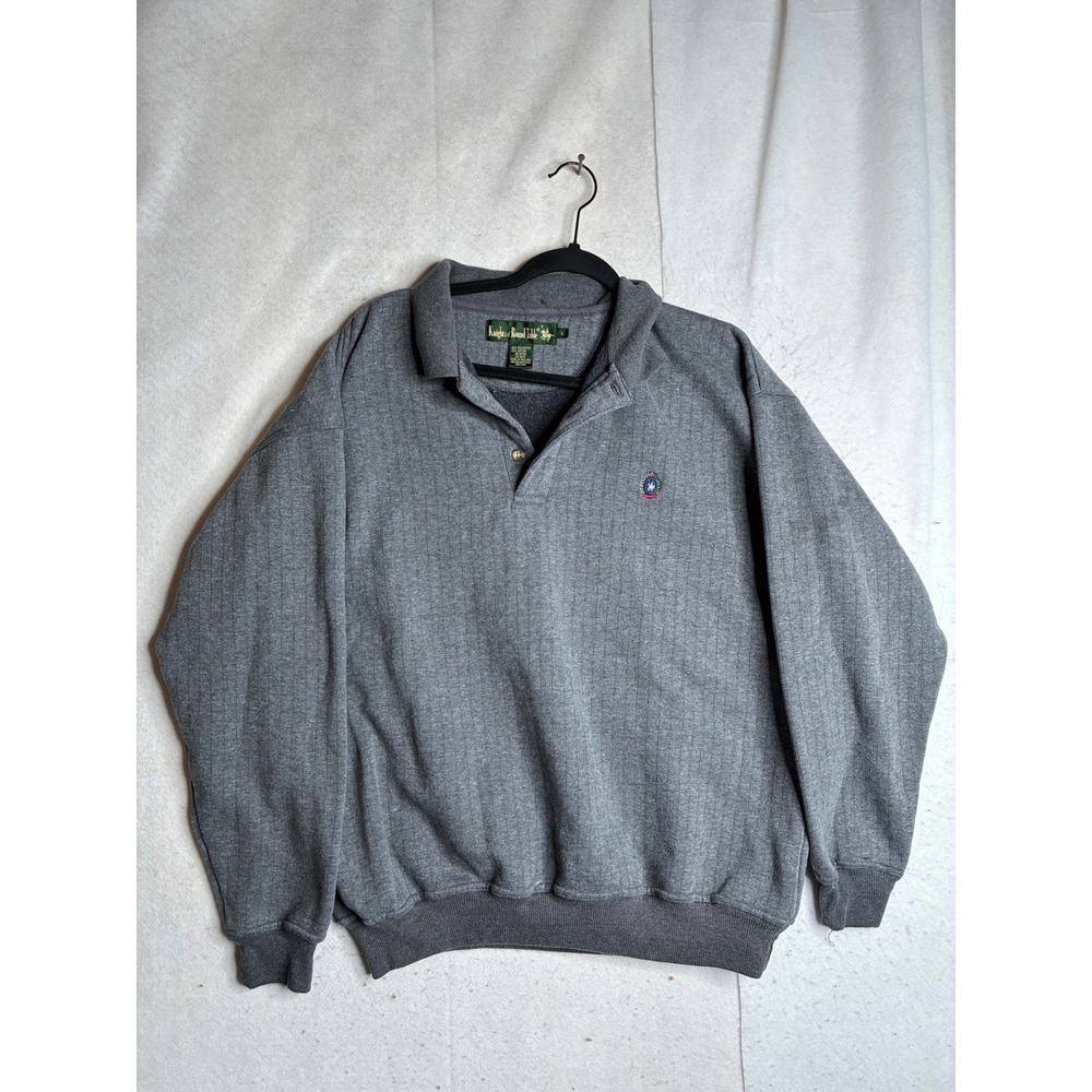 Knights of the Round Table Mens Gray Textured Polo Sweatshirt Large L Preppy